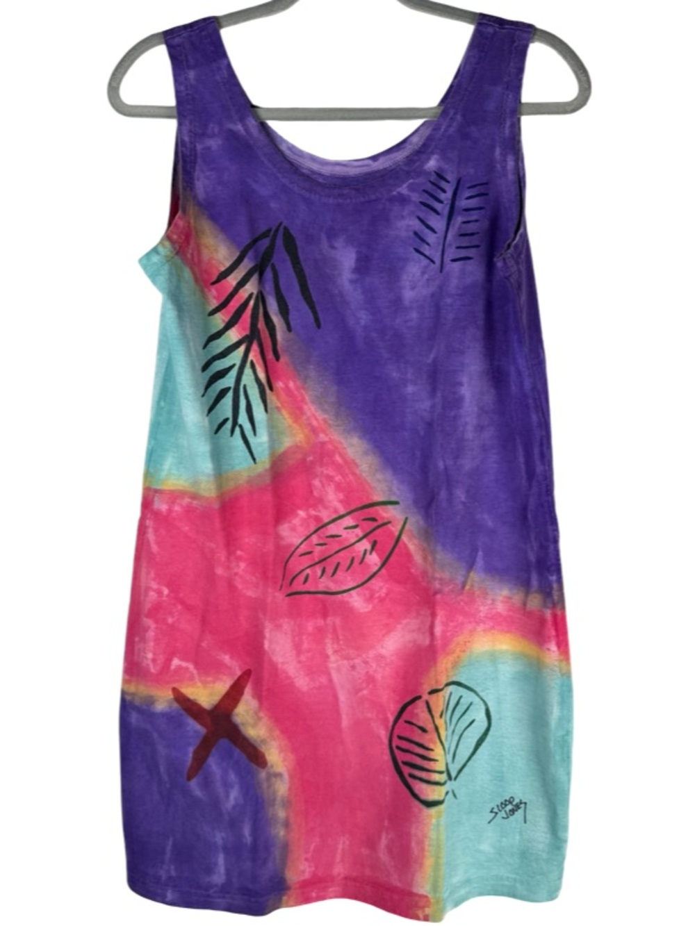 Sloop Jones Tie Dye Colorful Resortwear Coastal Painted Tank Mini Dress Small